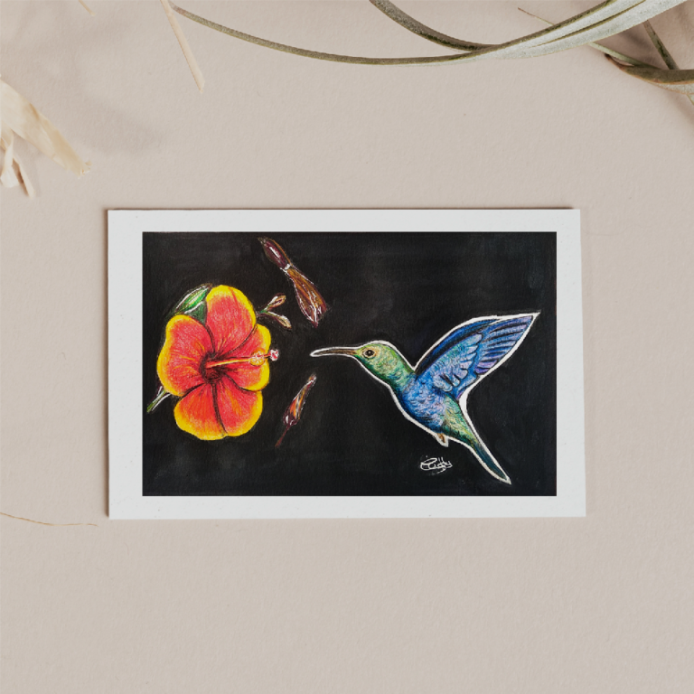 dessin crayon couleurs colibri et fleur