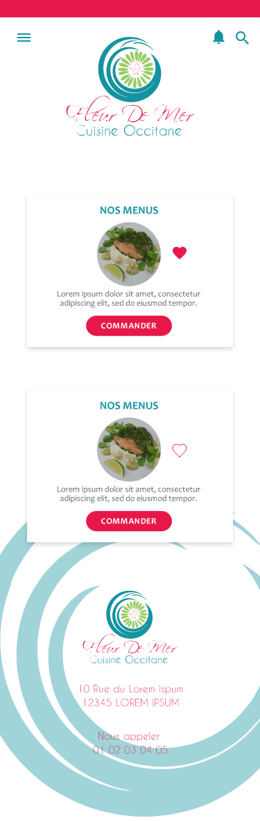 image d'interface pour prototype mobile pour un restaurant fictif et commande en ligne