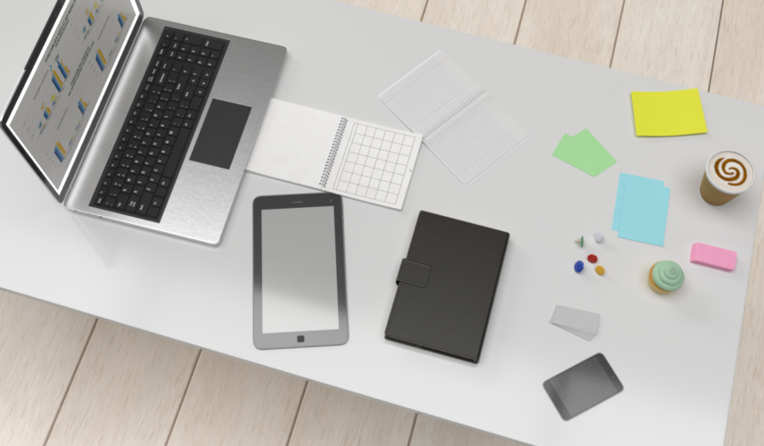 photo de bureau présentant des agenda, tablette, portable et ordinateur pour illustrer la planification du projet Ux design
