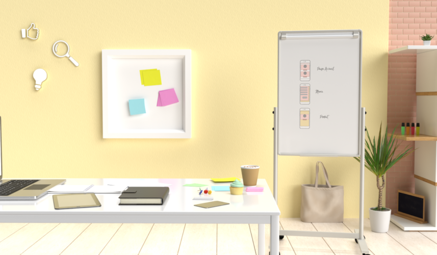 photo de bureau présentant des agenda, tableau, post-it, tablette, portable et ordinateur pour illustrer l'Ux design